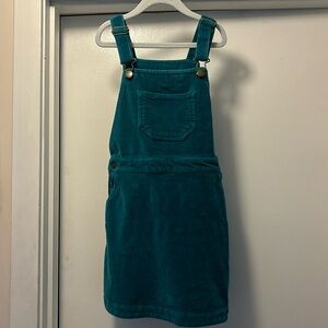Teal Hanna Andersson corduroy overall dress. Adorable!